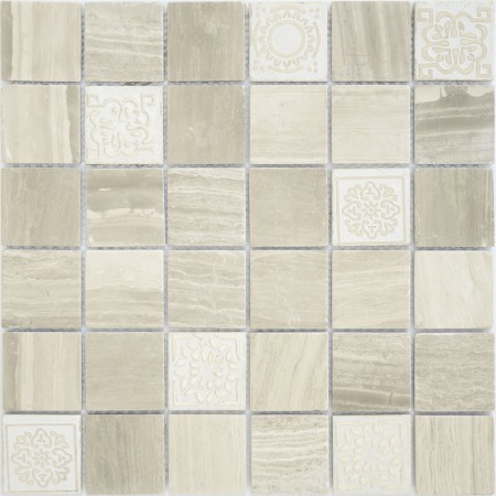  Caramelle Mosaic Art Travertino Silver MAT 48x48x8